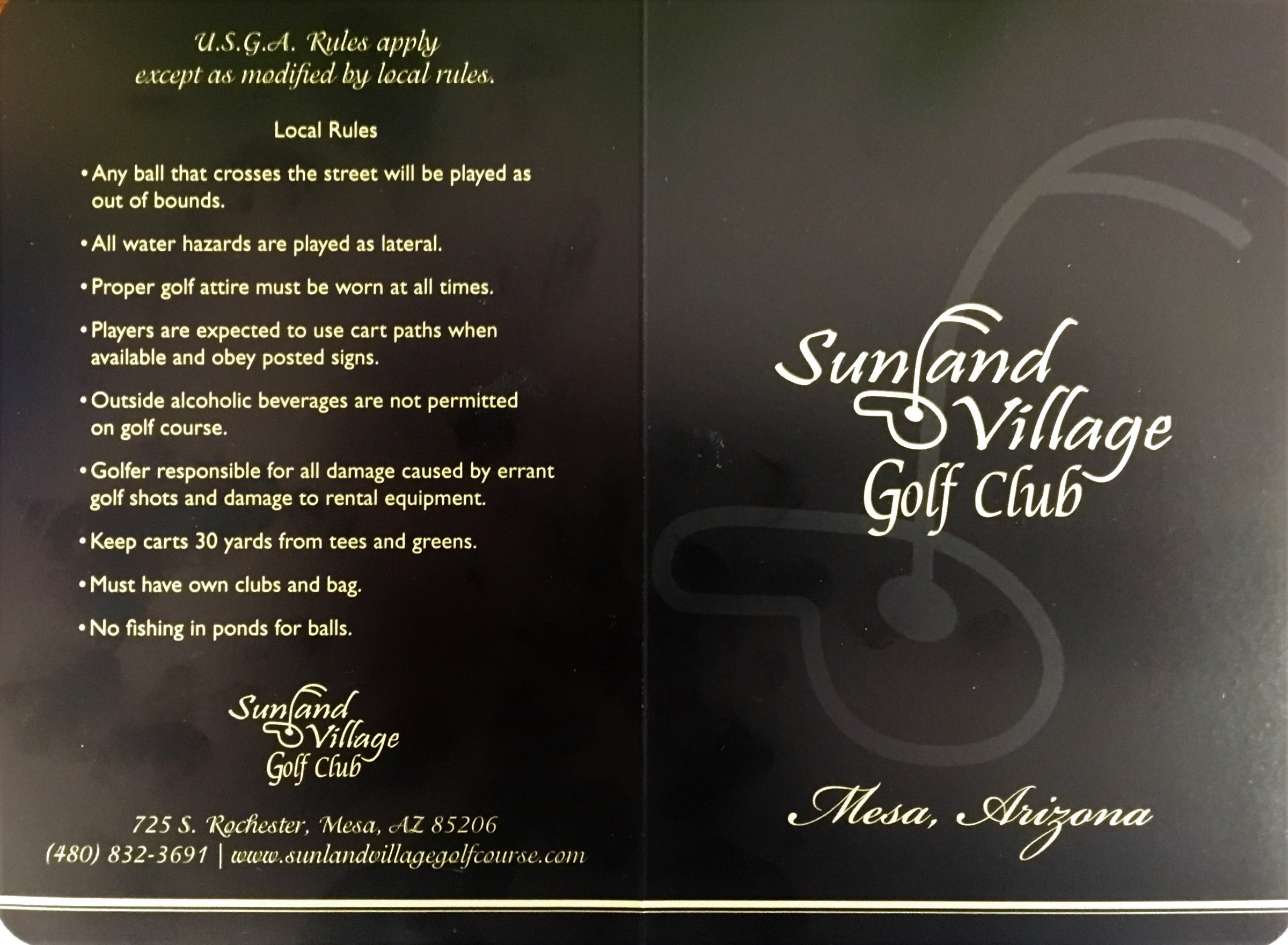 Scorecard Sunland Village Golf Club